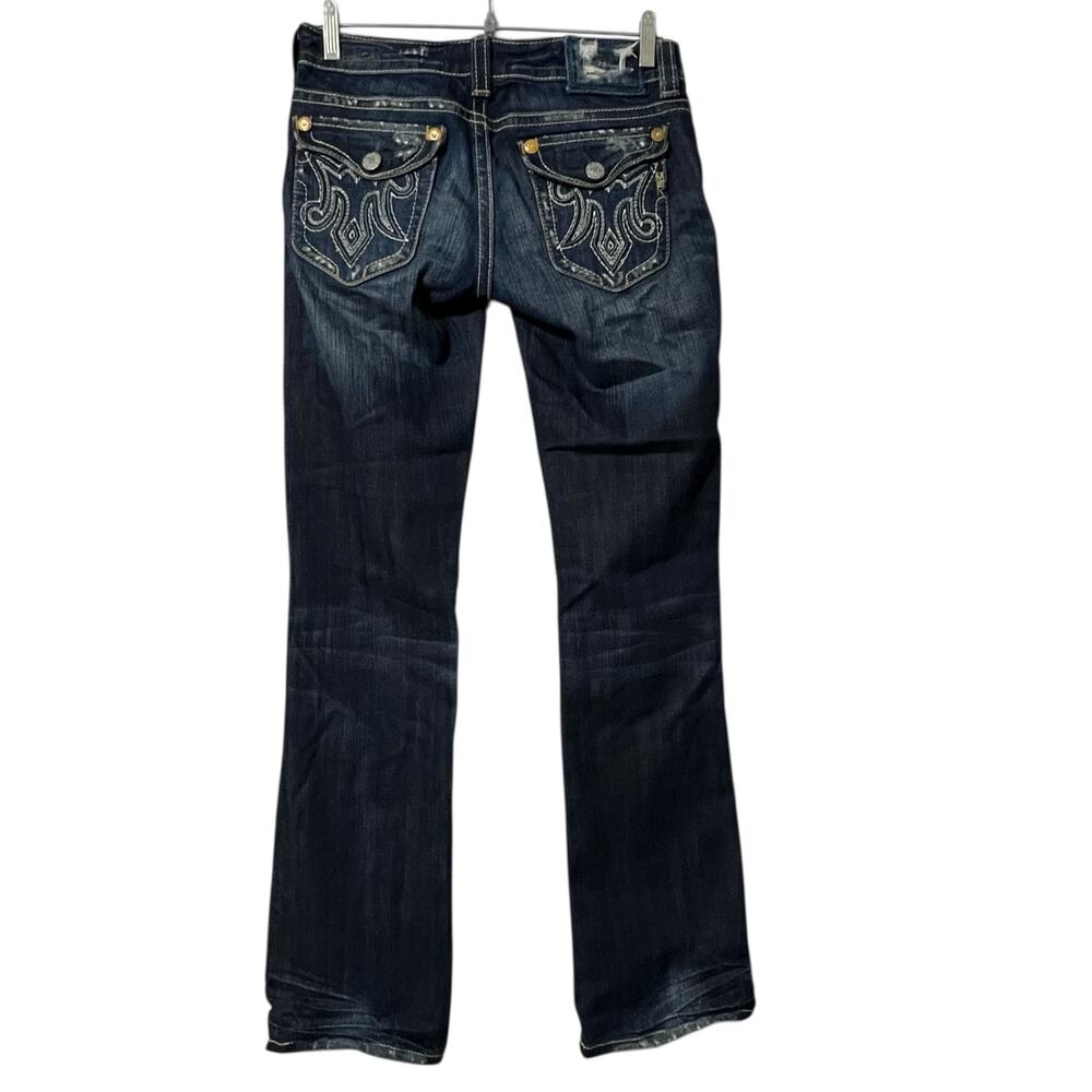 MEK Denim Jeans Womens 27x34 Bootcut Low Rise Distressed Flap Pocket Long